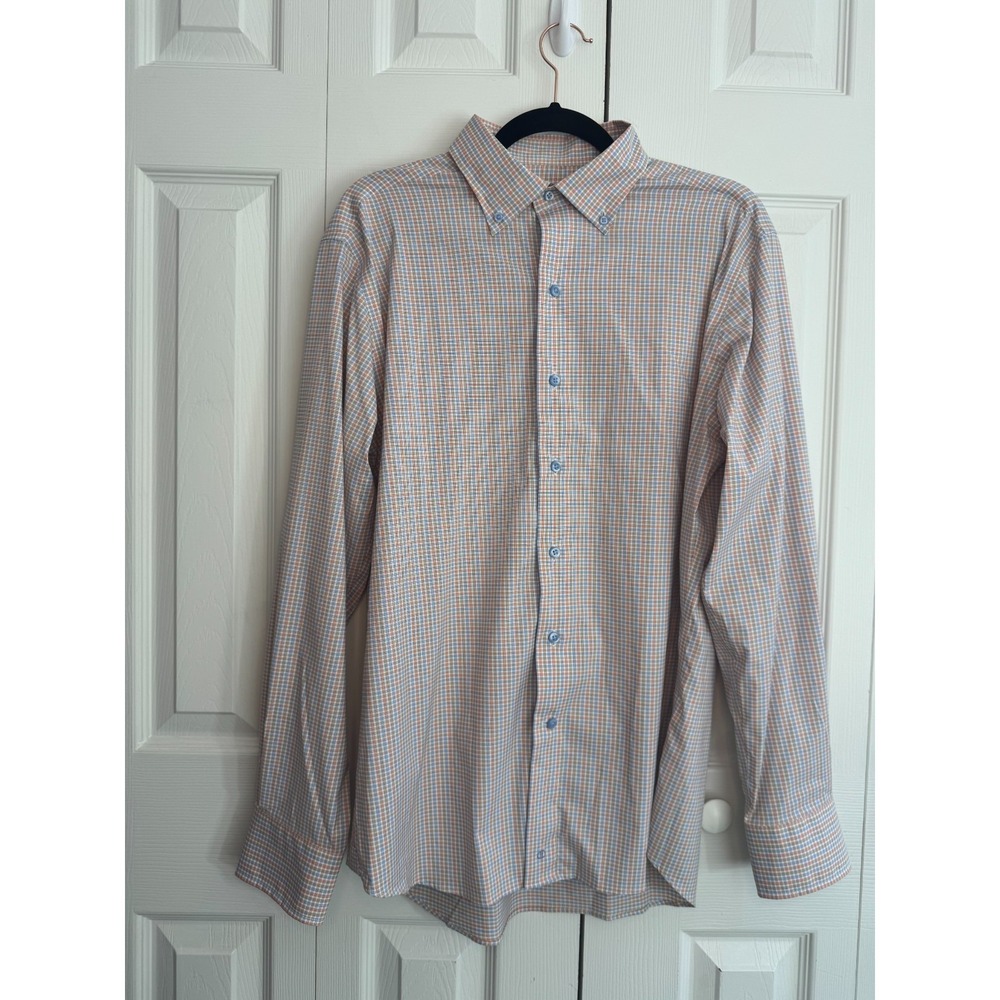 David Donahue Fusion Performance Dress Shirt Men's 16(M-L) Multicolored Plaid